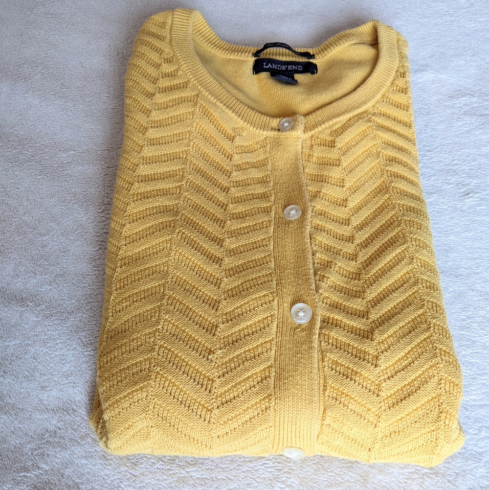 Lands End Supima Cotton Chevron Cardigan Yellow Size M